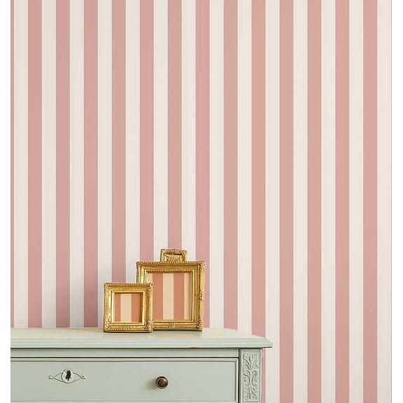 S4Sassy Self Adhesive Wallpaper, Pink Vertical Stripes Wallpaper, Removable DIY Vinyl Wall Covering, Peel and Stick Contact Paper for Entryway Accent Wall, Easy Home Decor Solution (25"x120")