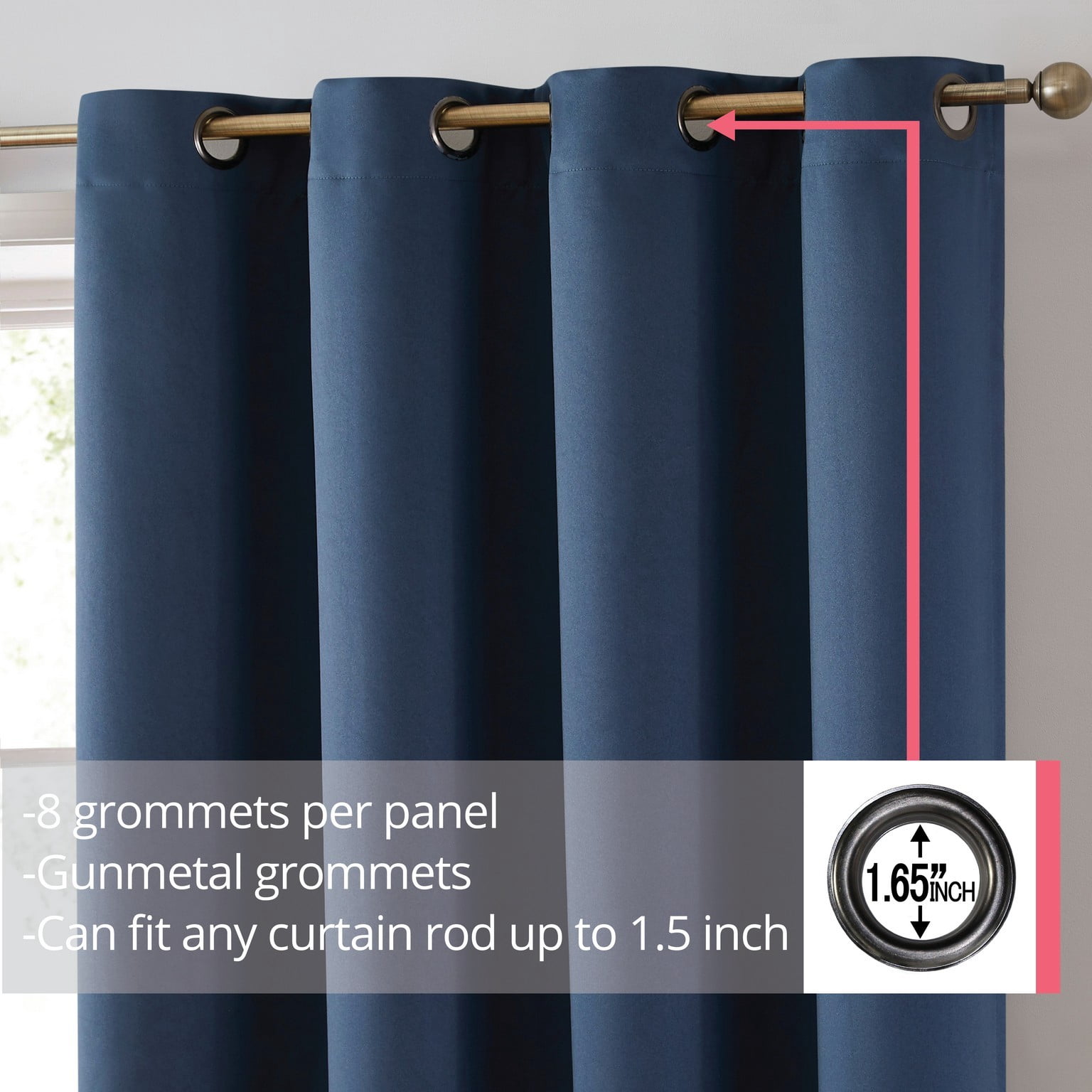 THD Lawrence 100% Blackout Thermal Grommet Window Curtain Panels for Bedroom and Living Room - Total Privacy and Energy Efficiency - Set of 2