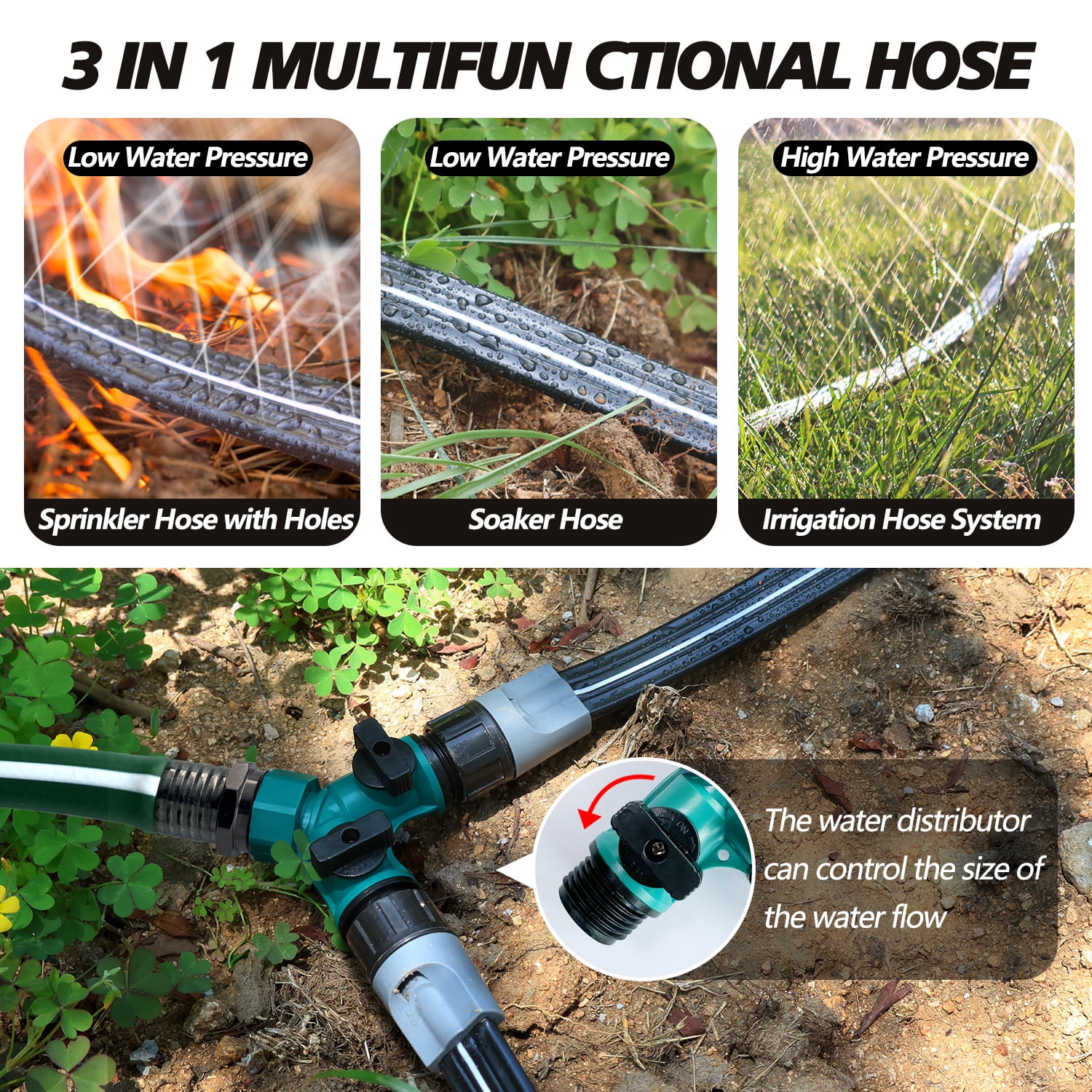 Sprinkler Soaker Hose 50FT for Lawn Watering Garden Soaker hose with holes - Heavy Duty Sprinkler Hose, Efficient Saving Water Hose for Garden Lawn Irrigation System with Hose Stakes