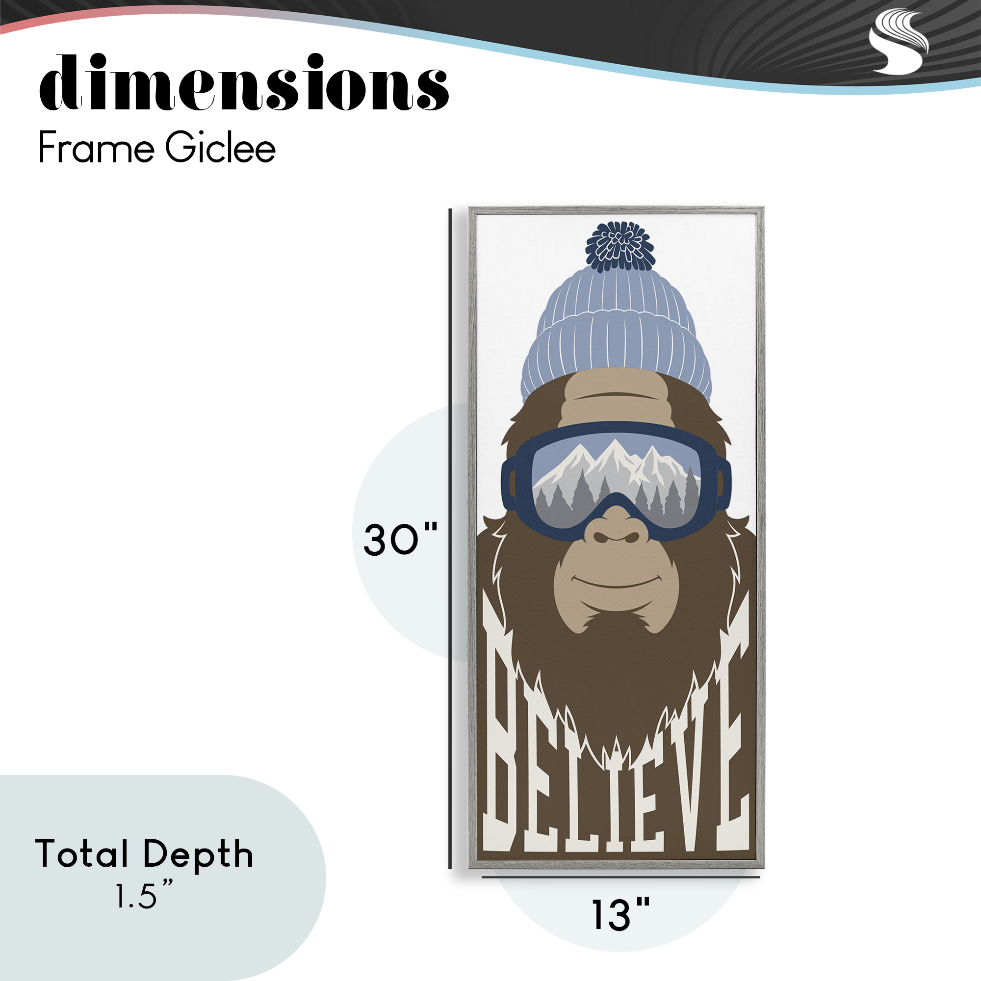 Believe Winter Bigfoot Gray Framed Giclee Art, design by Marcus Prime