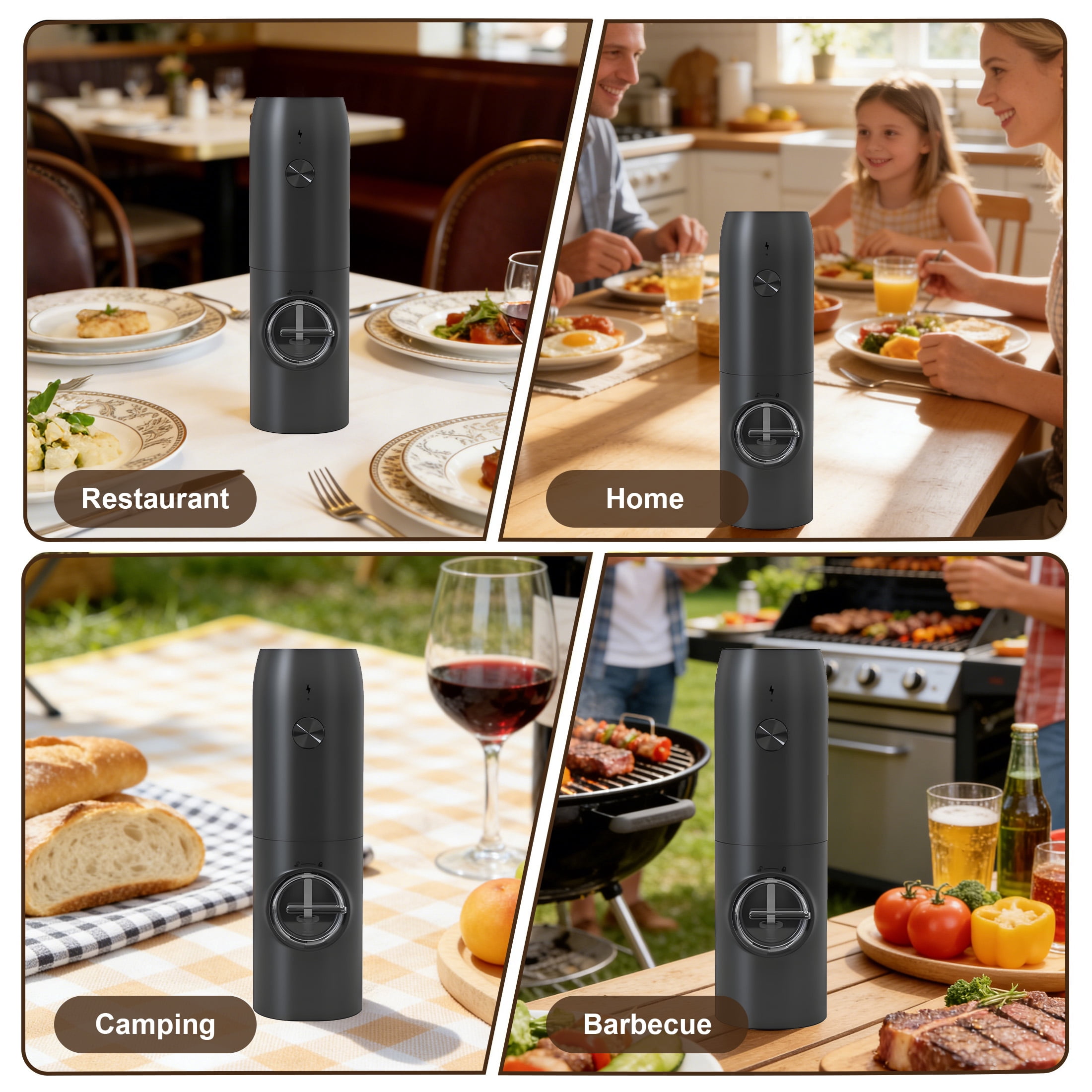 ACDANC 2Pcs Electric Salt and Pepper Grinder Set,Abs 2.37 oz Salt Grinder,Adjustable Coarse & Fine Grind,Portable Electric Salt Grinder for Kitchen Cooking,RV,Camping,BBQ