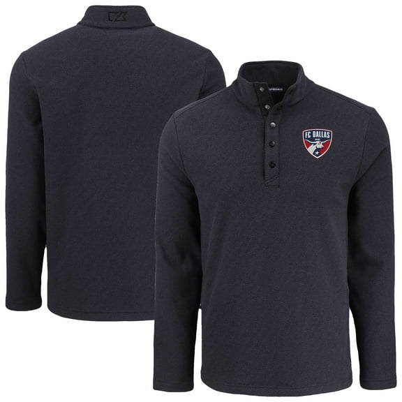 Men's-Cutter & Buck  Black FC Dallas Hunts Point Eco Textured Fleece Recycled Quarter-Snap Pullover