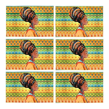 

MKHERT Tribal Aztec African American Woman Ethnic Style Placemats Table Mats for Dining Room Kitchen Table Decoration 12x18 inch Set of 6