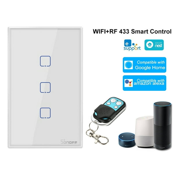 T2us3c Tx 3 Gang Smart Wifi Wall Light Switch 433mhz Wireless Control Rf Remote Controller App Touch Control Timer Standard Panel Smart Switch