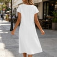 thumbnail image 6 of Karymi Spring Dresses for Women Fake Cotton Linen Midi Dress, Short Sleeve V-Neck Bow Tie Neck Shift Dress with Back Zipper and Side Slits, Solid Loose Dress Easter Dresses for Women, 6 of 8
