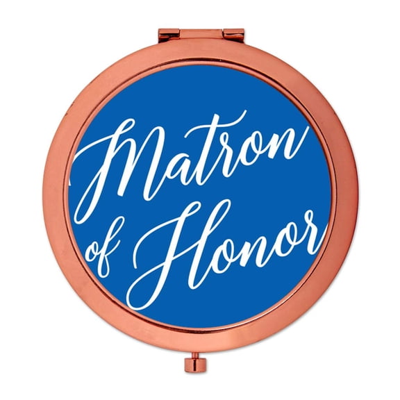 Koyal Wholesale Rose Gold Compact Mirror Matron of Honor Wedding Gift, Royal Blue, 1-Pack
