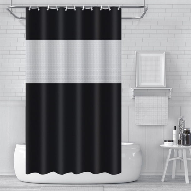 Cortina de ducha impermeable de EVA empalmada, 180 x 180 cm | Cortina de baño gruesa sin perforaciones con ganchos | Panel impermeable y permeable a la luz, material EVA duradero | Negro, blanc