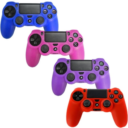 HDE PS4 Controller Skin 4 Pack Combo Silicone Rubber Protective Grip for Sony PlayStation 4 Wireless Dualshock Game Controllers (Blue, Red, Purple,