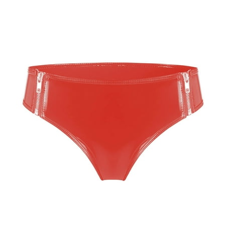 Gunia Womens Lingerie High Gloss Leather Zipper Opening Shorts Underwear for Honeymoon Wedding Night