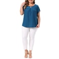 thumbnail image 2 of Agnes Orinda Women's Plus Size Tops Keyhole Crew Neck Petal Sleeve Pleated Casual Blouses 2X Peacock Blue, 2 of 6
