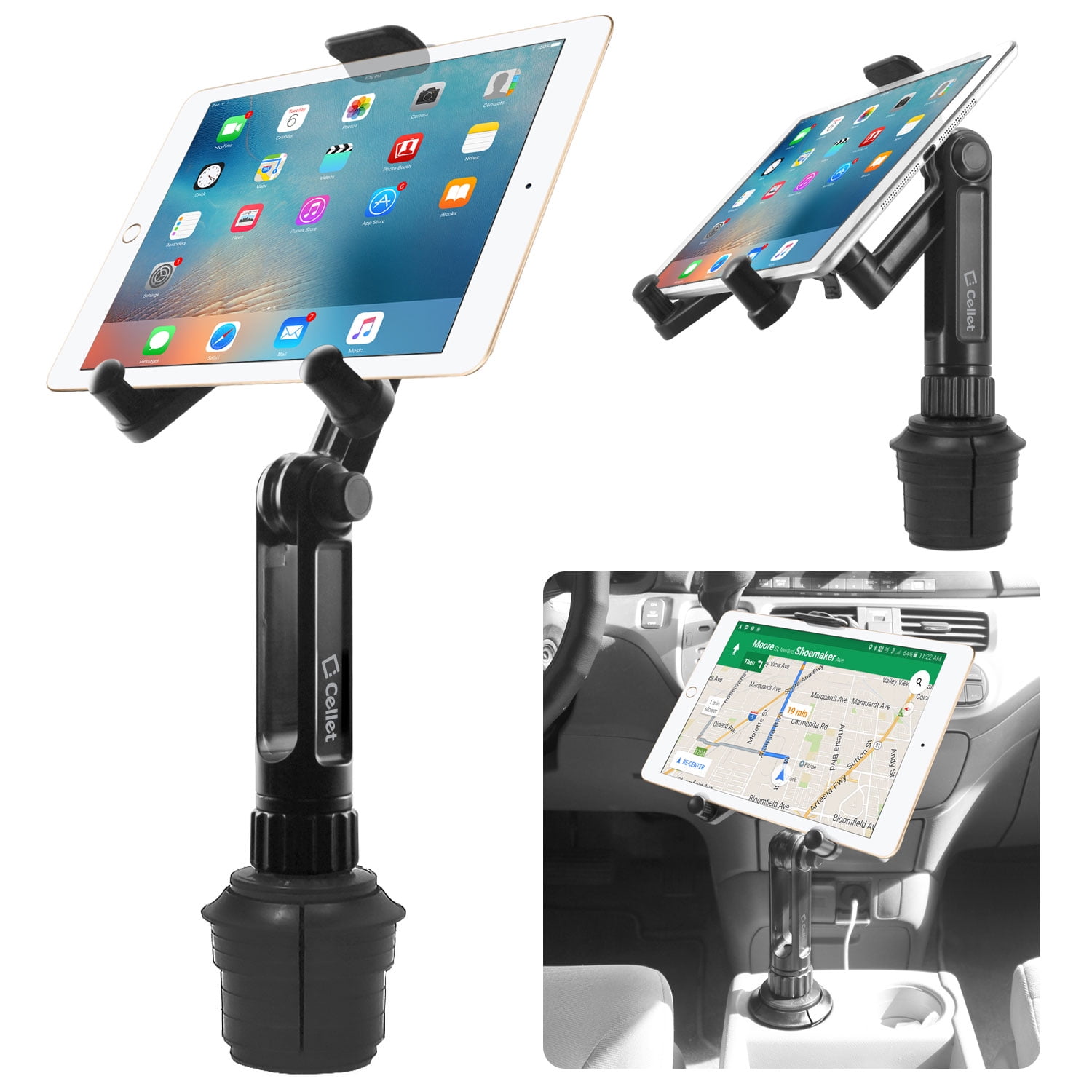 APPS2Car Cup Holder Tablet Mount iPhone 2-in-1 Cup Holder Car Cradle Adjustable Tablet Car Mount Holder for Car/Truck Compatible with 4.3-11 inch Tablets Apple iPad Mini/Air/Pro All Smartphones 