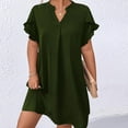 thumbnail image 4 of Summer Dresses for women SawvnmWomen's Fashion V-neck Solid Color Short Sleeve Pleated Layered Hem Leaf Sleeve Dress Gift for Women, 4 of 6