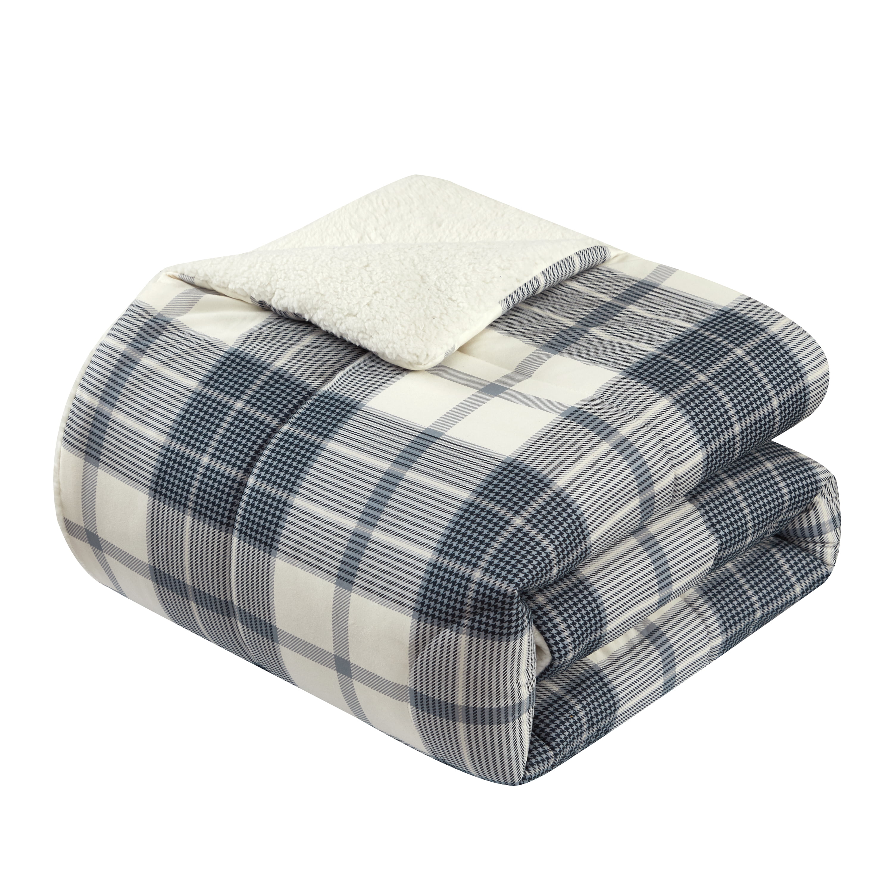 Grey Plaid Cozy Flannel Reverse to Super Soft Sherpa Comforter Set Full//Queen