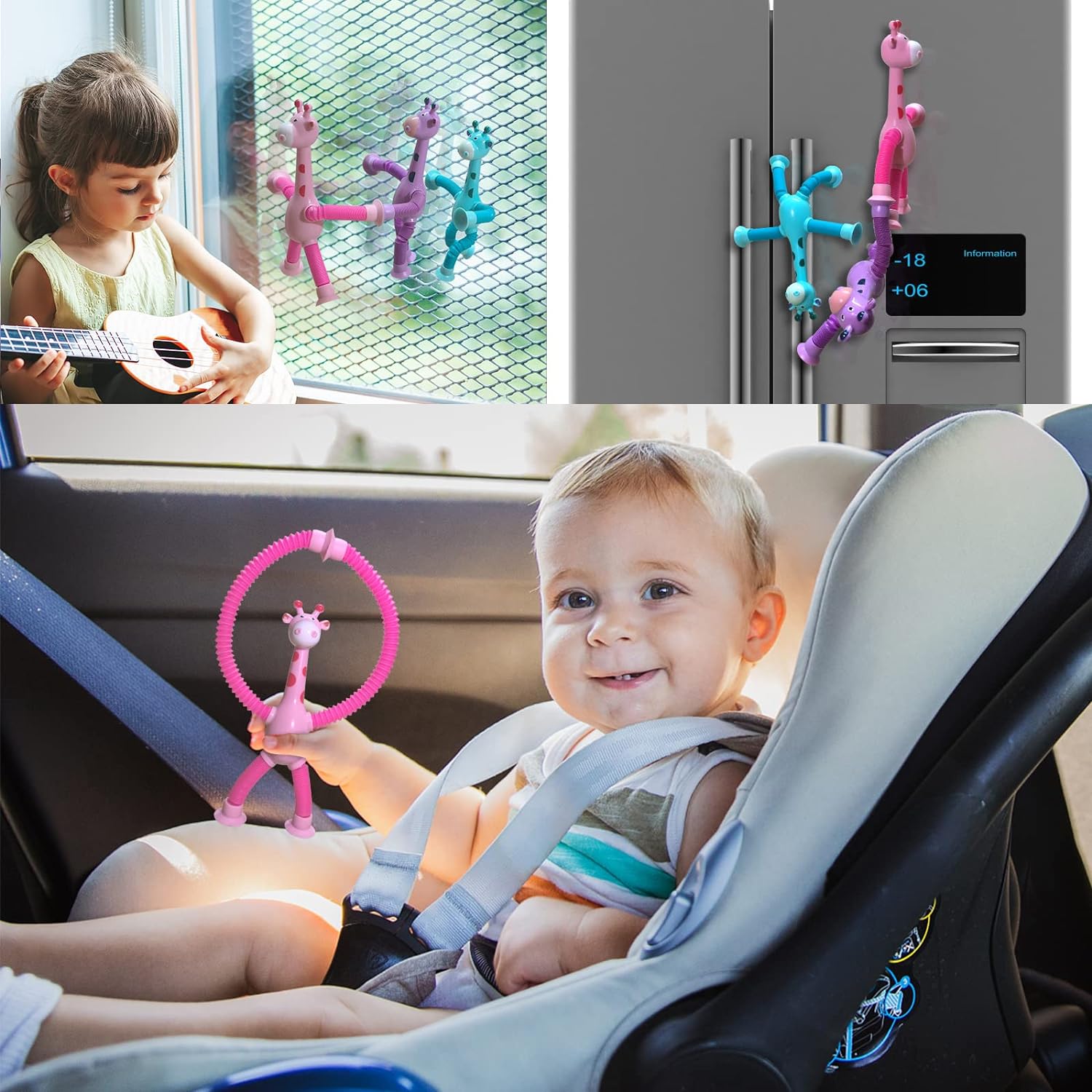 Jouet Sensoriel Girafe à Ventouse - 4 Pièces Télescopiques, Anti-Stress Enfants/Adultes - Fidget Toy