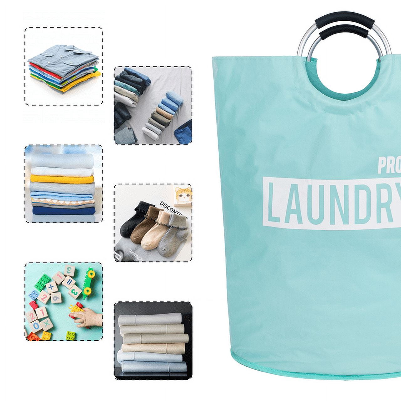 Caroeas Super Large 150L Laundry Hamper Pro, Waterproof Laundry Basket, Clothes Hamper Stands Up Well, Laundry Bag with Padded Handles, Collapsible Laundry Basket Easy Storage (Light Blue)
