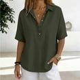 thumbnail image 2 of Yuanlong Women's Tee Shirts Collared Neck Elbow-Length Sleeve Half Button Placket Tees Solid Elegant Business Casual Tops, 2 of 4