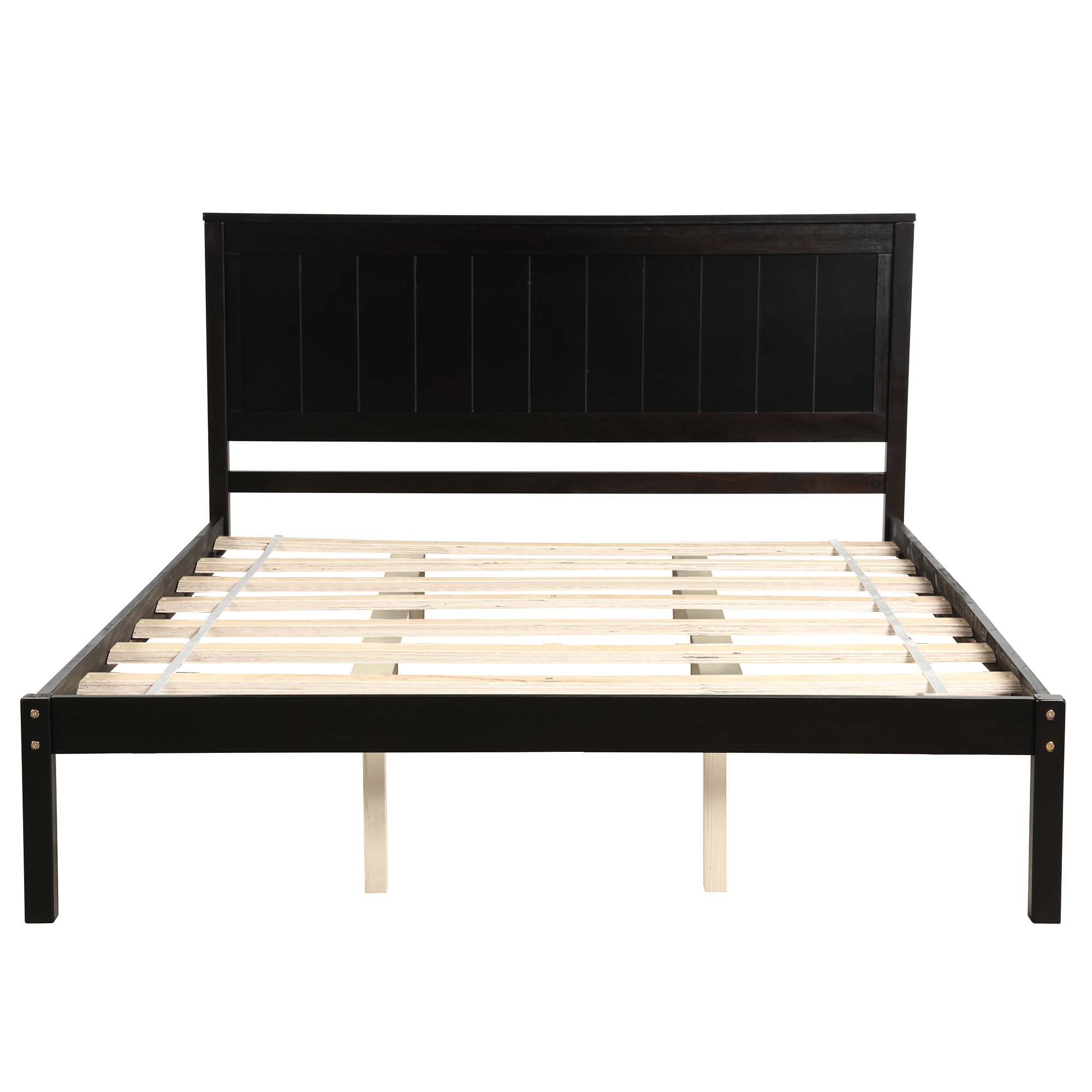 Leumius Queen Size Platform Bed Frame with Headboard, Wood Slat Support, No Box Spring Needed for Bedroom Guest Room Espresso