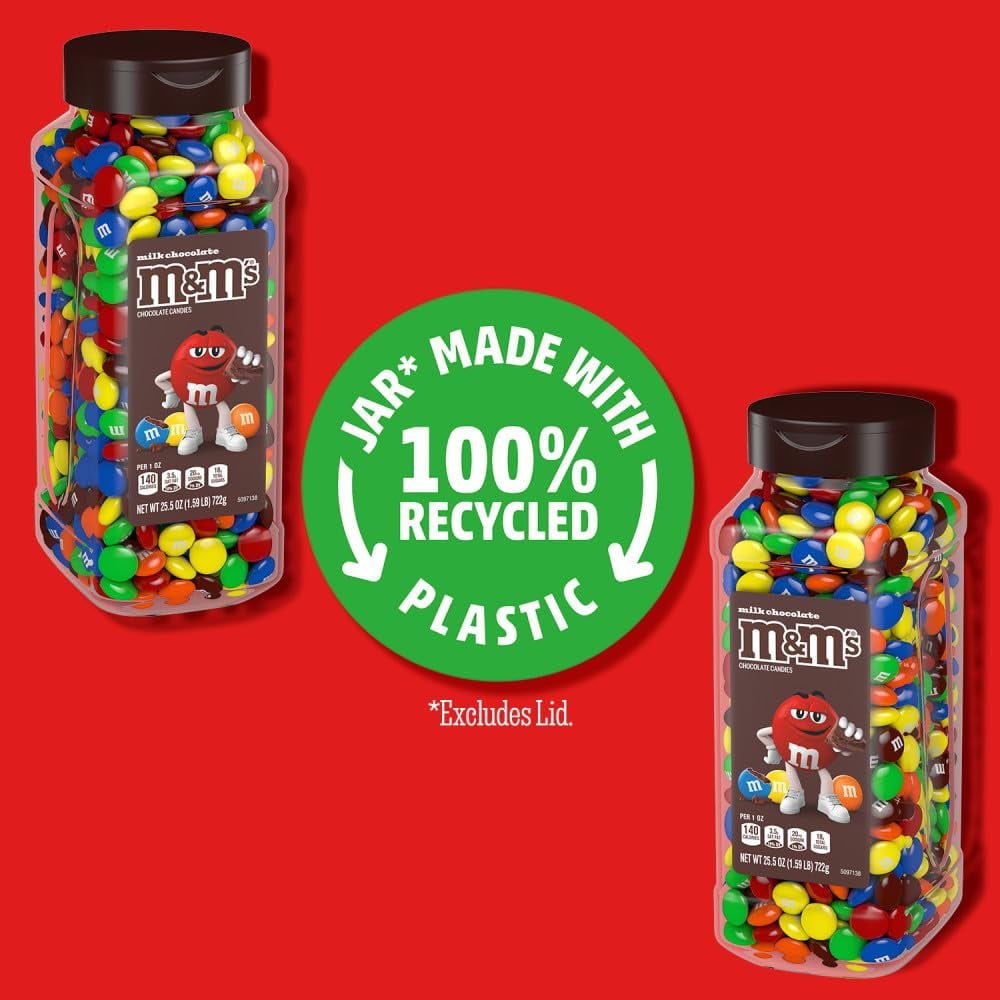 M&M’s Milk Chocolate Bulk Candy HYZ01 Jars, Assorted Chocolate Candies, Party Size Bulk Candy, Movie Night Snacks, Candy Buffet Chocolates, Resealable and Recyclable, 25.5 Oz Each (Pack of 2)