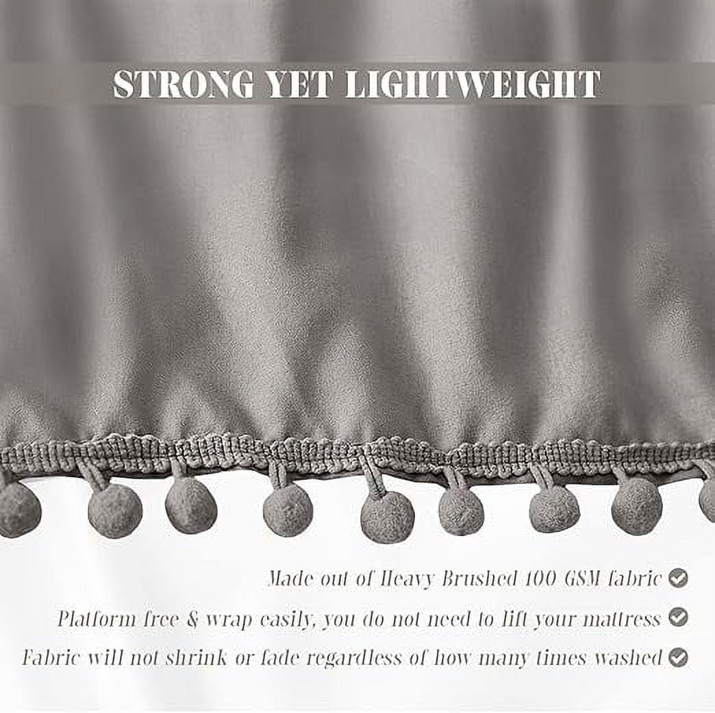 Elegant Comfort Ella Collection 1-Piece Pom-Pom Bed Skirt - 16-Inch Drop, 1500 Thread Count, Easy Wrap Around Elastic, Wrinkle Resistant, Queen/King, Essential Gray