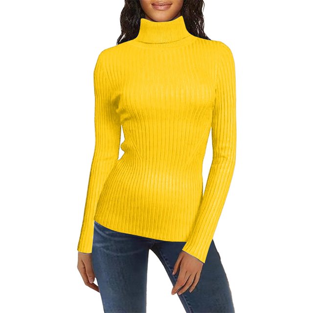 Chandail à Col Roulé pour Femme Chandail Tricoté pour Femme à Manches Longues Court Chandail Ajusté en Tricot Chandail d'Hiver, Chandail à Col Roulé pour Femme P