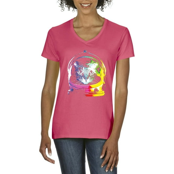 Artix - Women's T-Shirt V-Neck Short Sleeve - Space Cat