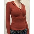 thumbnail image 3 of Women'S Pullover Sweaters, Long Sleeve V Neck Ribbed Knit Shirts Casual Button Tunic Tops 2025 Fall Trendy Rust Red S, 3 of 5