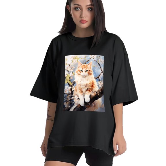 Plus Size Shirt for Women Black Tops for Women Short Sleeves Shirt for Women Cats T Shirt Crewneck Shirt for Women XS