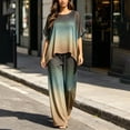 thumbnail image 2 of TaTaai Two Piece Sets for Women Solid Short Sleeve Top Wide Leg Pants Gold Foil Trim Casual Summer Outfits, 2 of 7