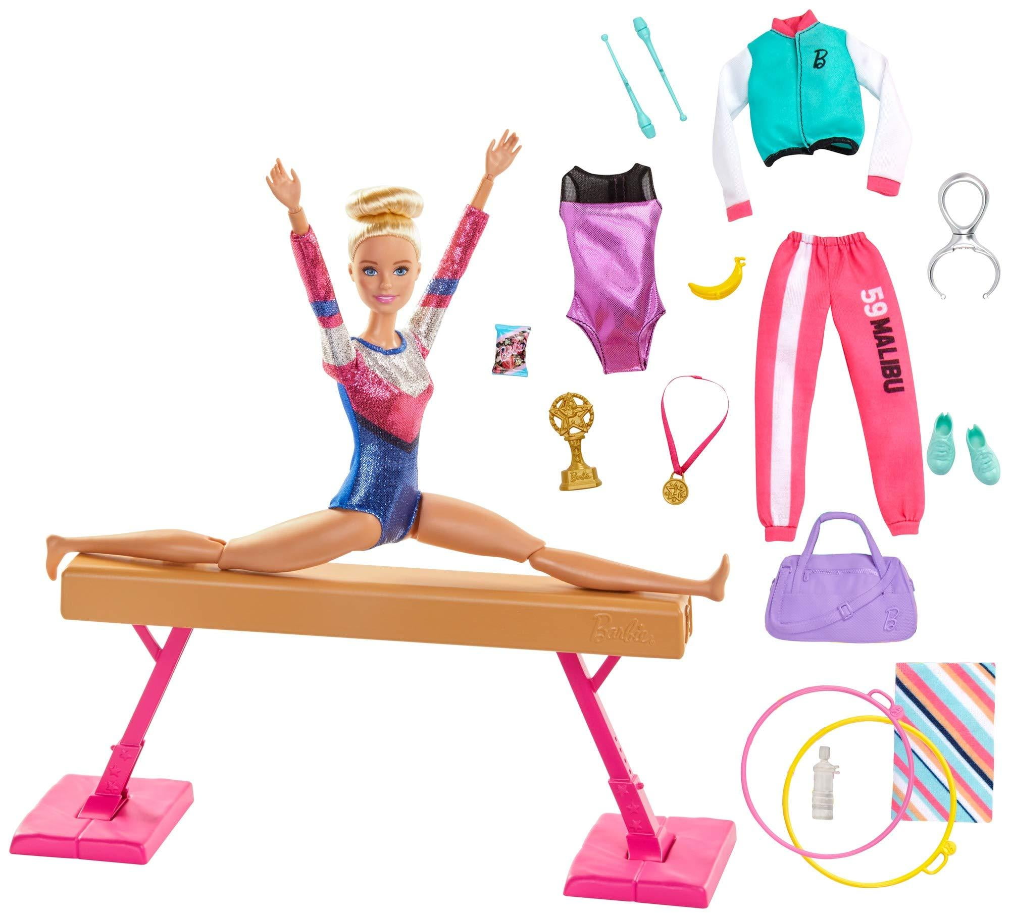 Barbie Gymnastics Doll and Playset with Twirling Feature, Balance Beam, 15+ Accessories