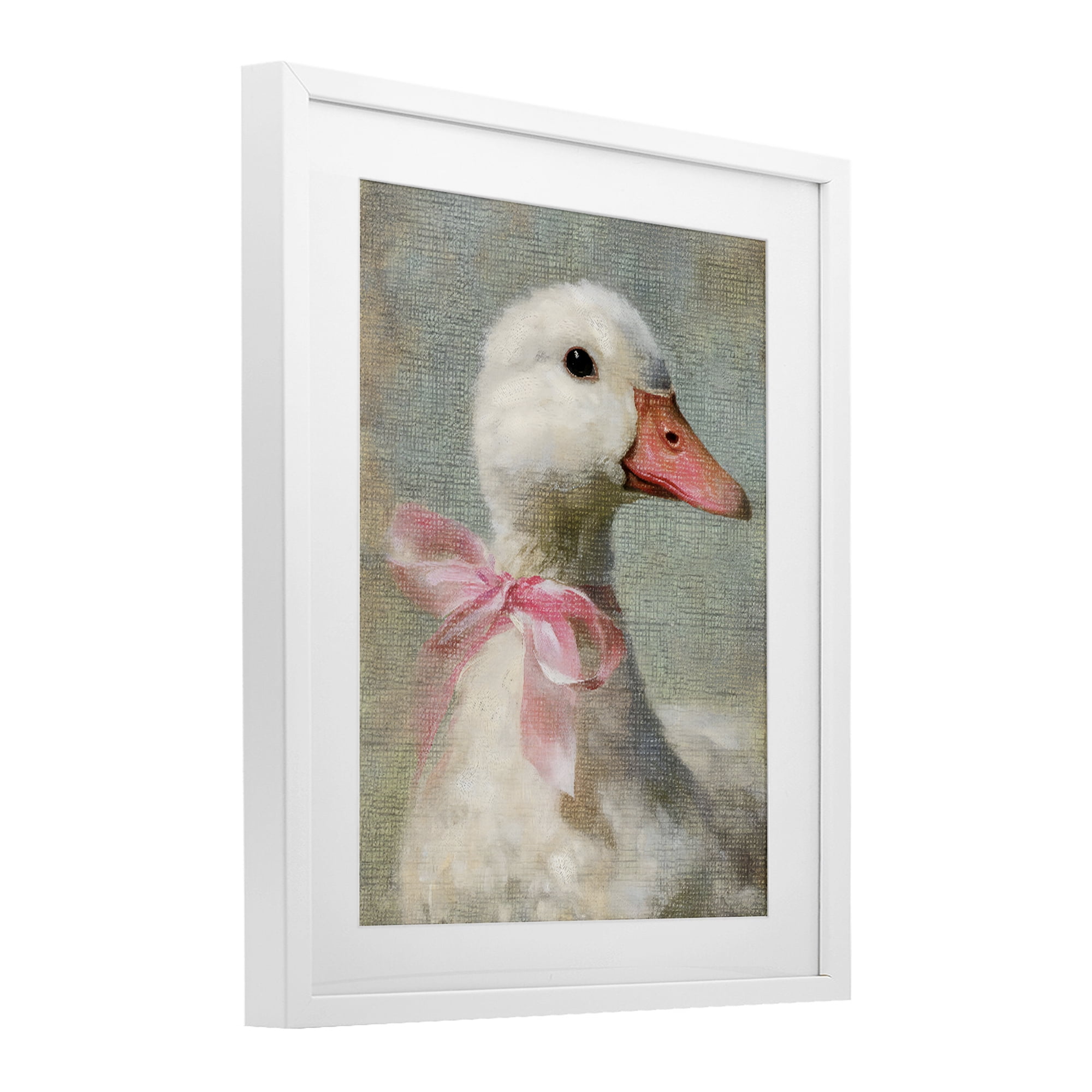 Stupell Industries Portrait of Pink Bow Goose White Framed Print Under Glass, design by LSR Design Studio