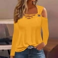 thumbnail image 3 of Scyoekwg Women Tops Dressy Casual Fall Shirts Loose Pullover Tops Trendy Comfy Clothes for Women Solid Color V-Neck Off Shoulder Tops Long Sleeve Womens Clothes(Yellow,XL), 3 of 5