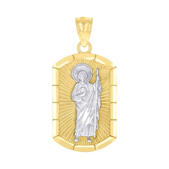 10k Two-tone Gold Mens St. Jude Religious Charm Pendant 29.6x13.9mm Wide Necklace for Men