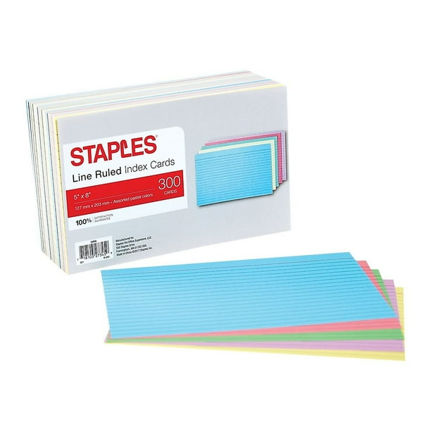 Staples 5" x 8" Line Ruled Assorted Pastel Index Cards 300/Pack (50995) 916405