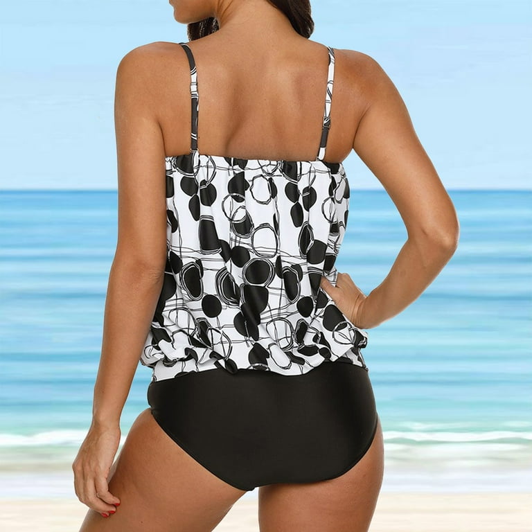 Women's Bandeau Blouson Tankini Top High Waisted Moderate Bottom Two Piece  Swimsuits Bathing Suits