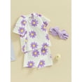 thumbnail image 3 of JYYYBF Baby Girls Shorts Set, Flower Print Short Sleeve T-shirt Elastic Waist Shorts with Hairband Summer Outfit, 3 of 7