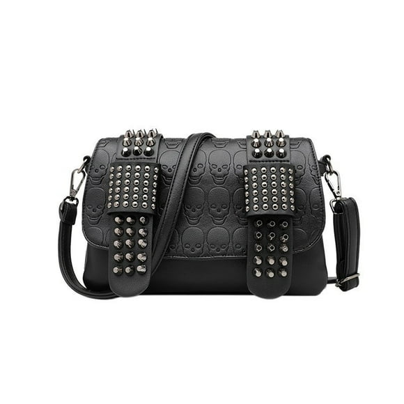 Bolso bandolera con remaches de calavera punk para mujer, estilo gótico, de piel sintética, con cadena