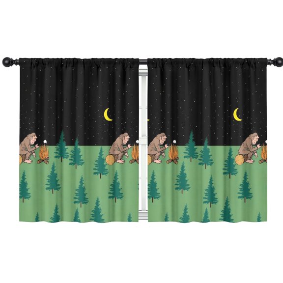 Blackout Kids Curtains,Green Bigfoot and Campfire Pattern Childrens Insulated Curtains Set Of 2,Bedroom Essentials,Toddler Room Decor 42x54in(106x137cm)