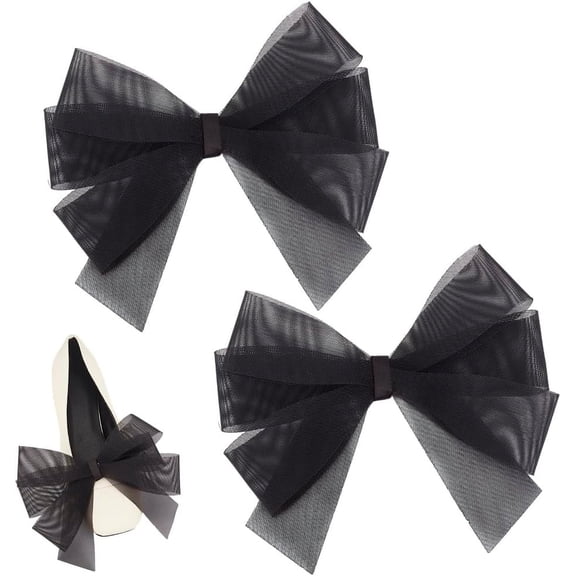 1 Pair Shoe Clips Wedding Organza Bows Shoe Accessories Bridal Removable Hook and Loop Fastener White Bowknot Charms for Women Dress Shoes Decorations Bag Hair Heels Flats Decor Black