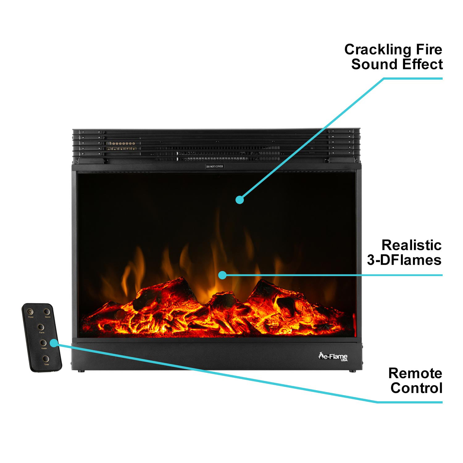 E-Flame USA Vermont Black Electric Fireplace Stove Insert with Remote  Control.