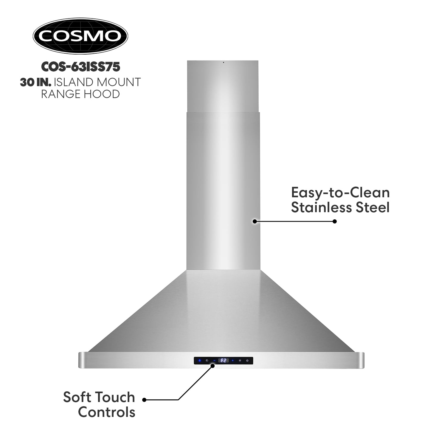 30 in. Lumin Collection Ductless Island Range Hood, Soft Touch Controls, LED Lights, Stainless Steel