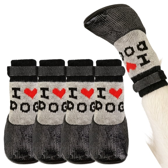 GASTROPOD 4Pcs Socks with Grippers for Samll Dog,Anti-Slip Rubber Sole with Adjustable Strap Dog Socks,Heartwarming Text Design High-Stretch Cuff for Easy on & Off Paw Socks for Indoor Use,S
