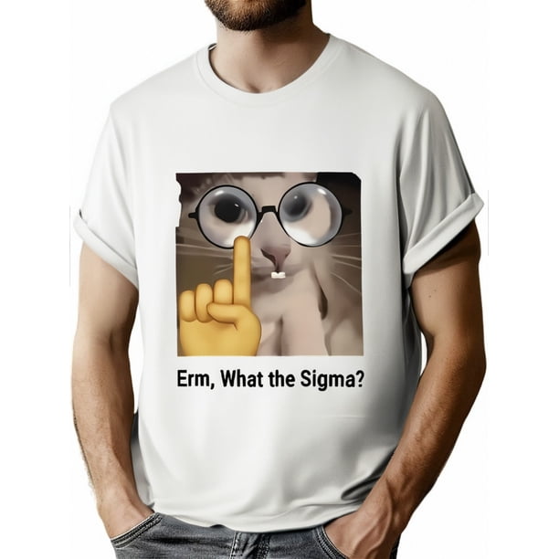 1pc Men'S Casual Crew Neck T-Shirt with "Ermm, What the Sigma?" Print, Slight Stretch, Regular Fit, Summer Fashion Top for Adults