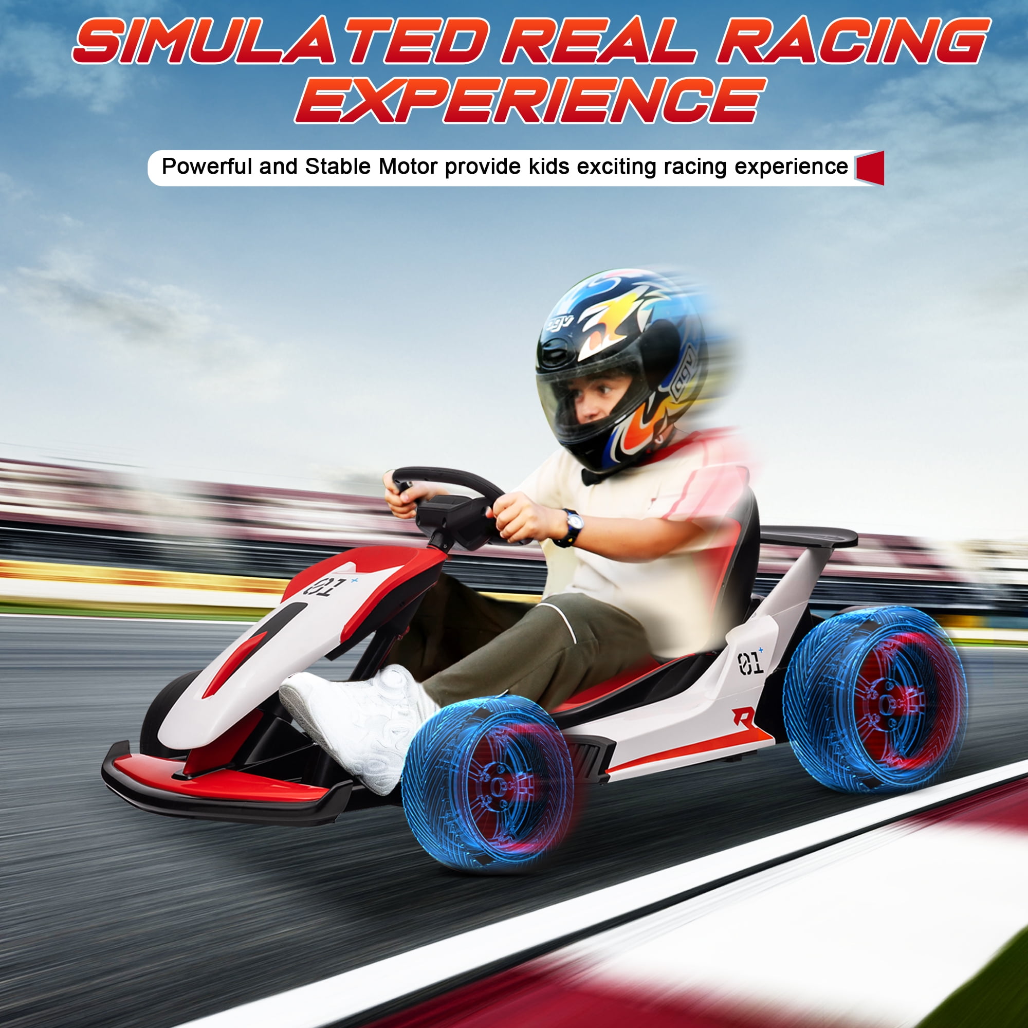 Joyracer 24V Go Kart for Kids, 7AH Battery Powered Ride on Car for Teens Ages 6+, Outdoor Ride on Toys, High-Low Speed 5-9MPH, Accelerator/Brake Pedal, 360°Drifting, Wear-Resistant Wheels, Red