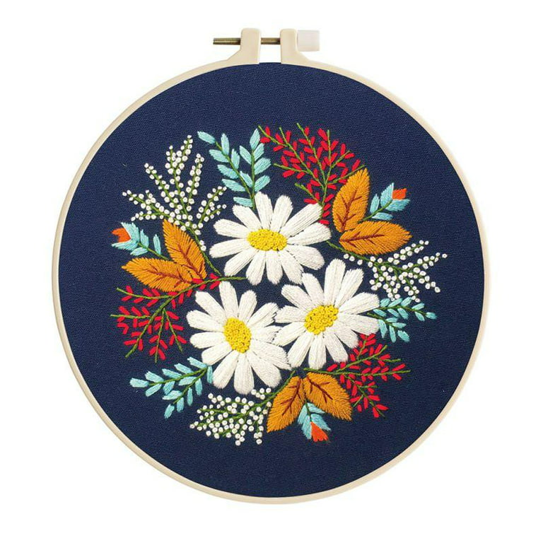 Embroidery Starter Kit with Pattern and Instructions, Cross Stitch Kit  Include Embroidery Clothes with Floral Pattern, Color Threads and Tools 