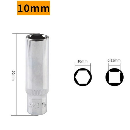 

1Pcs 4-14mm Deep Socket Adapter 1/4inch Hex Socket Wrench Heads Ratchet Tool 10mm