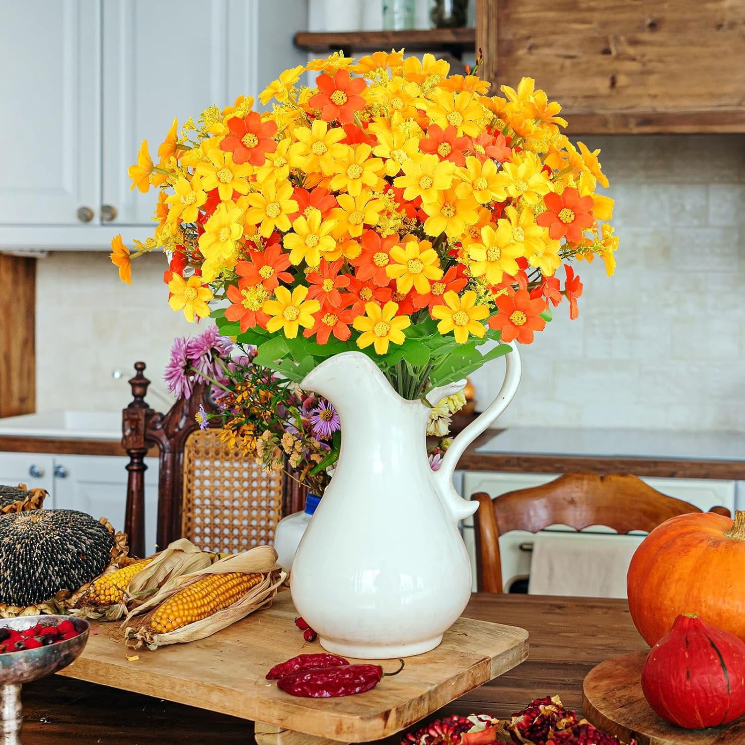 6 Bundles Wildflowers Fake Daisy Outdoor Artificial Flowers UV Resistant Silk Wild Flower Bouquets Bulk Faux Plants Plastic Greenery for Decoration Vase Floral Spring Home Decor