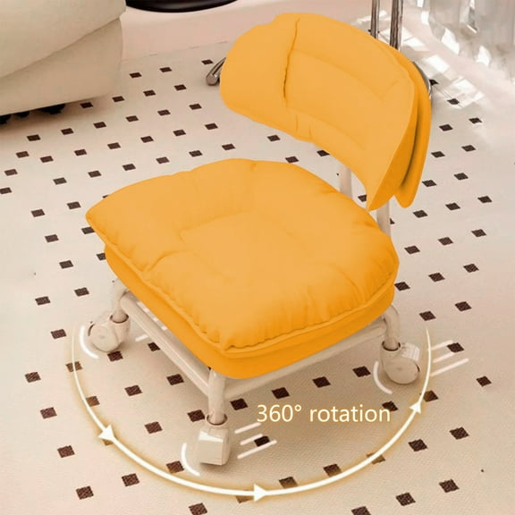 Round Back Stool, Small Accent Stool with Cushion for Bedroom Entryway, Modern Upholstered Stool for Vanity Desk, Short Seat Stool with Wooden Legs