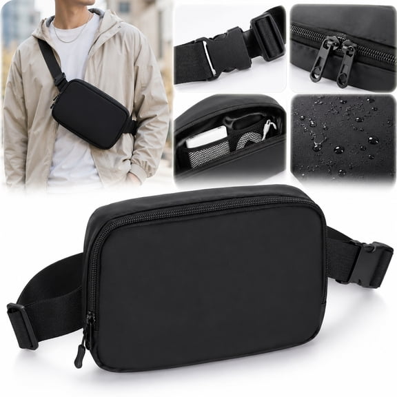 Rongsi Fanny Packs for Women Men, Fashion Waist Pack Mini Belt Bag with Adjustable Strap,Waterproof Crossbody Bag with Card Holder for Outdoor Hiking Walking Travel - Black