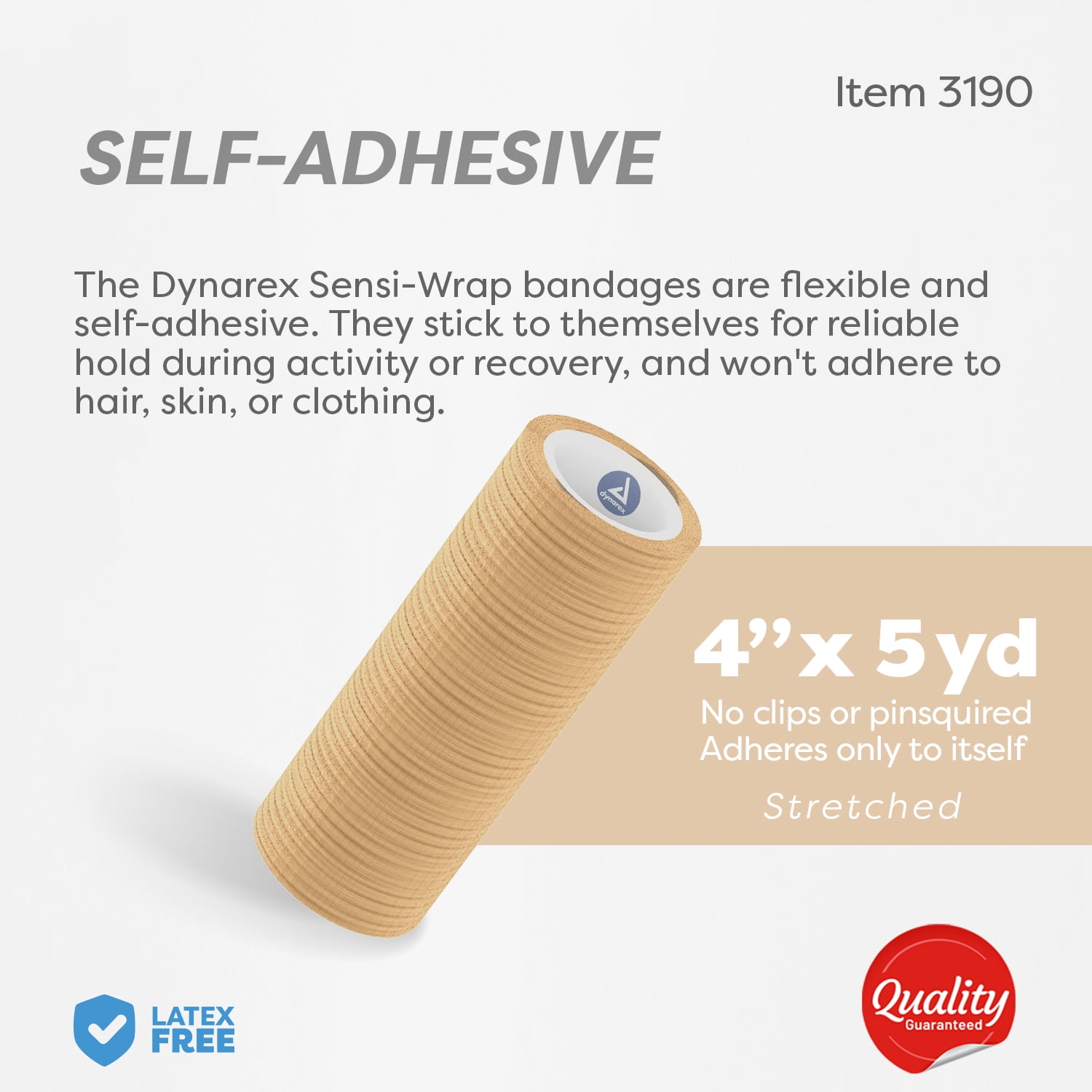 Dynarex Sensi-Wrap Self-Adhesive Bandages, 18-Pack, 4" x 5 yards, Tan, Latex-Free, Colored Elastic Cohesive Athletic Tape, Tattoo Grip & Vet Wrap