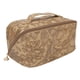 thumbnail image 1 of Makeup Bag Khaki PU Leather Large Capacity Floral Embossed Portable Zipper Up Toiletry Bag with Handle, 1 of 5